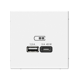 Розетка USB+USB type C Systeme Electric ARTGALLERY, скрытый монтаж, лотос, GAL001329